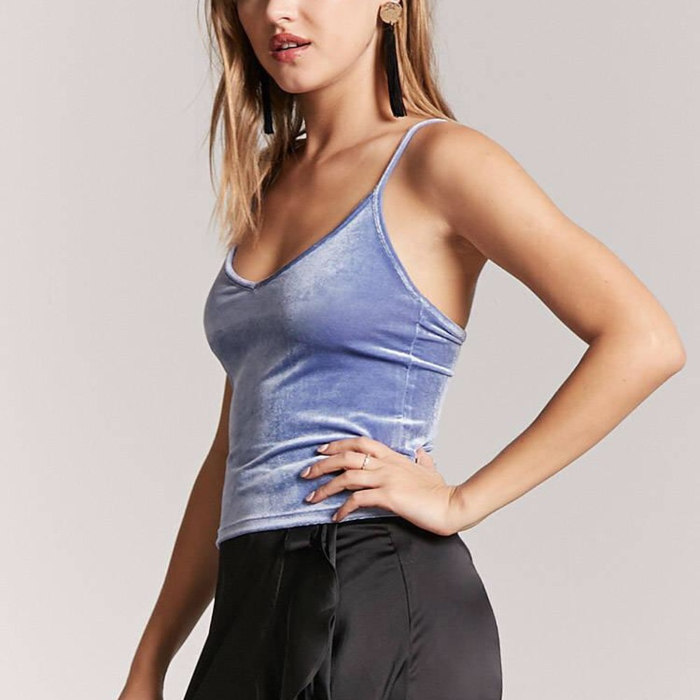 Light blue velvet crop top